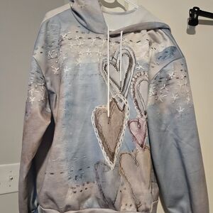 Heart Patterned Hoodie - Blue and Pink